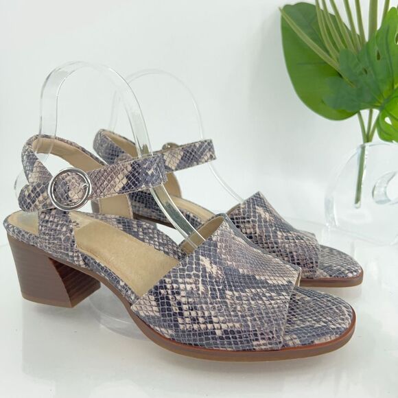 Earth Murano Haze Sandals Women' 9.5 Taupe Multi Snake Ankle Strap Block Heel - Picture 2 of 16